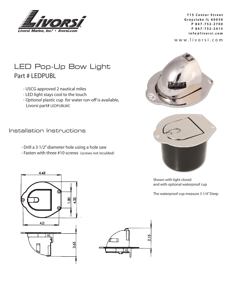 Livorsi LED Pop Up Bow Light User Manual | 2 pages