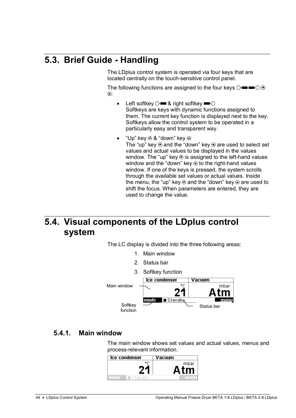 Brief guide - handling, Visual components of the ldplus control system, Main window | Martin Christ Beta 2-8 LDplus User Manual | Page 44 / 89