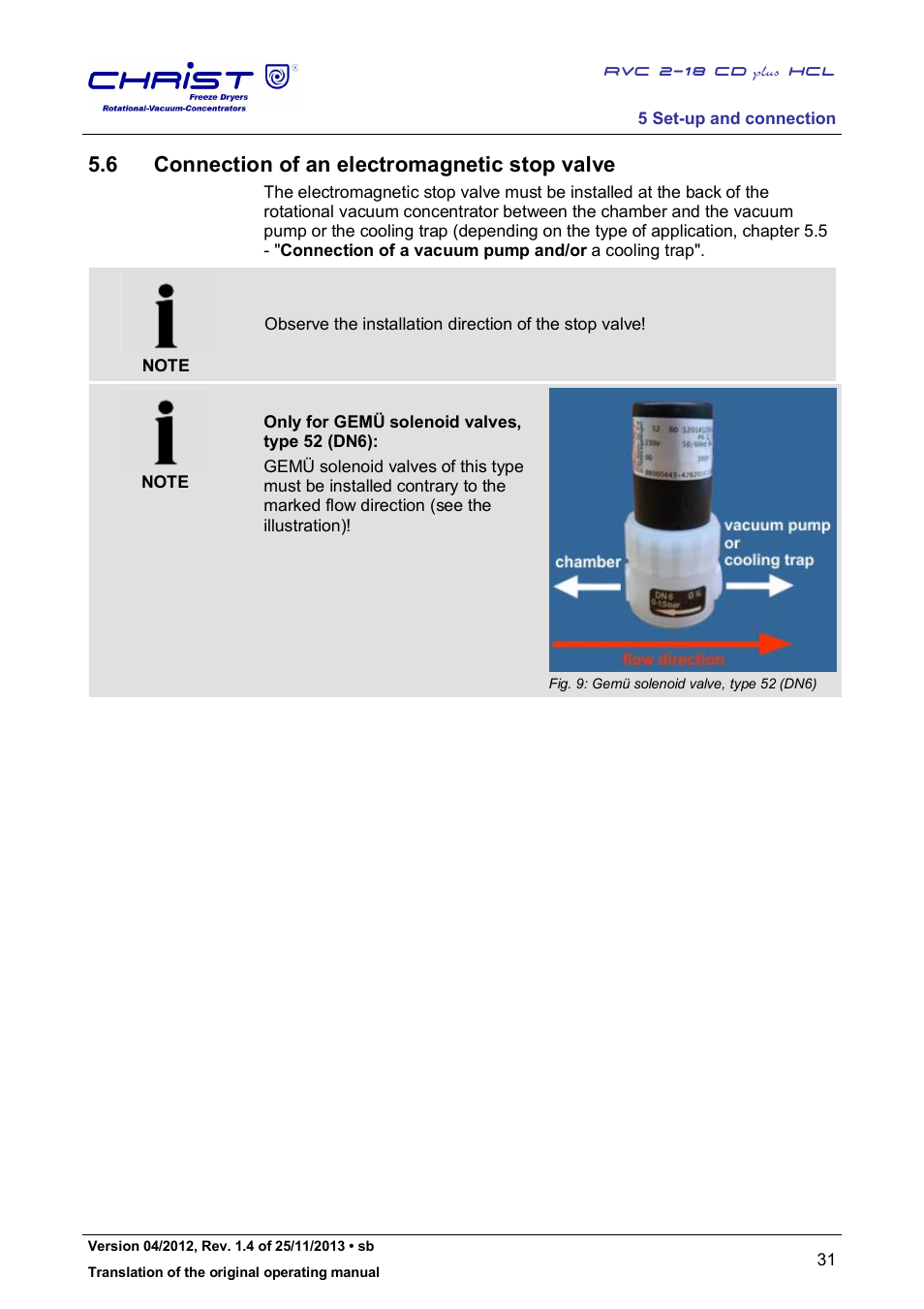 6 connection of an electromagnetic stop valve | Martin Christ RVC 2-18 CDplus User Manual | Page 31 / 84