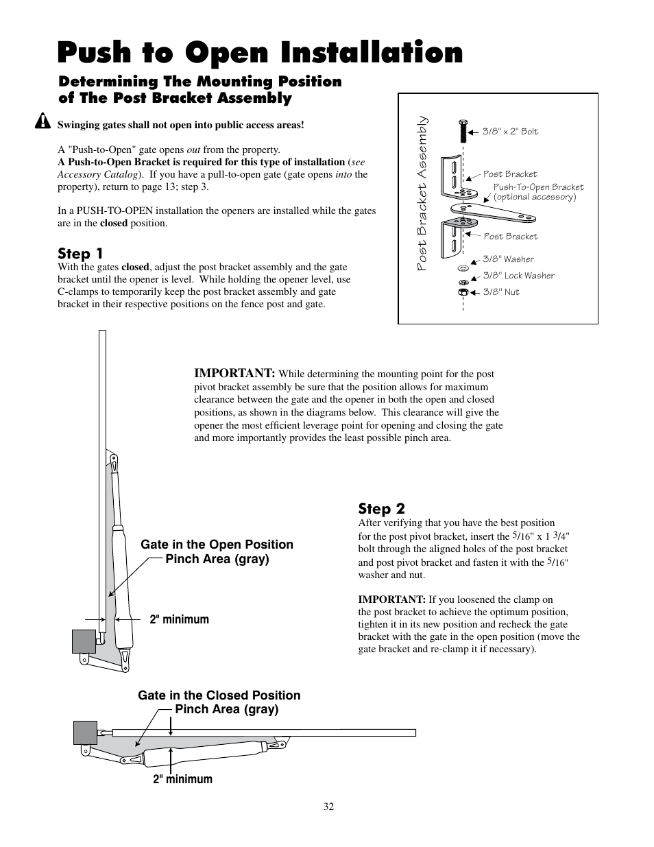 Push to open installation, Step 2 | Mighty Mule FM502 Dual Swing - Blue Board User Manual | Page 36 / 44
