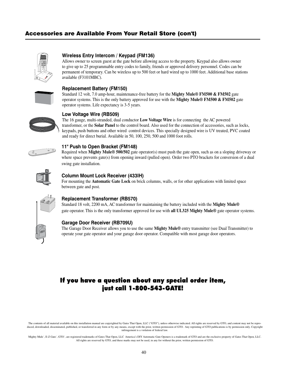 Mighty Mule FM502 Dual Swing - Blue Board User Manual | Page 44 / 44