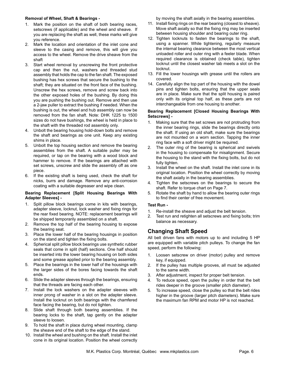 Changing shaft speed | MK Plastics DHK-NW IO&M User Manual | Page 6 / 12