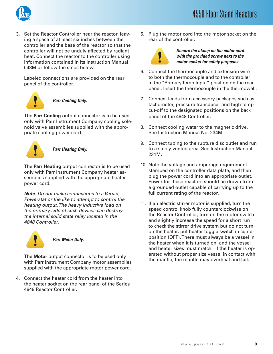 4550 floor stand reactors | Parr Instrument Series 4550 User Manual | Page 9 / 28