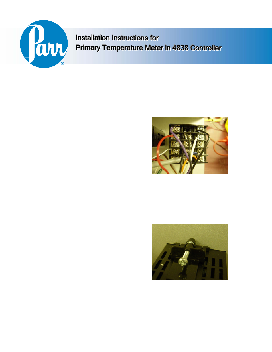 Parr Instrument Primary Temp User Manual | 8 pages