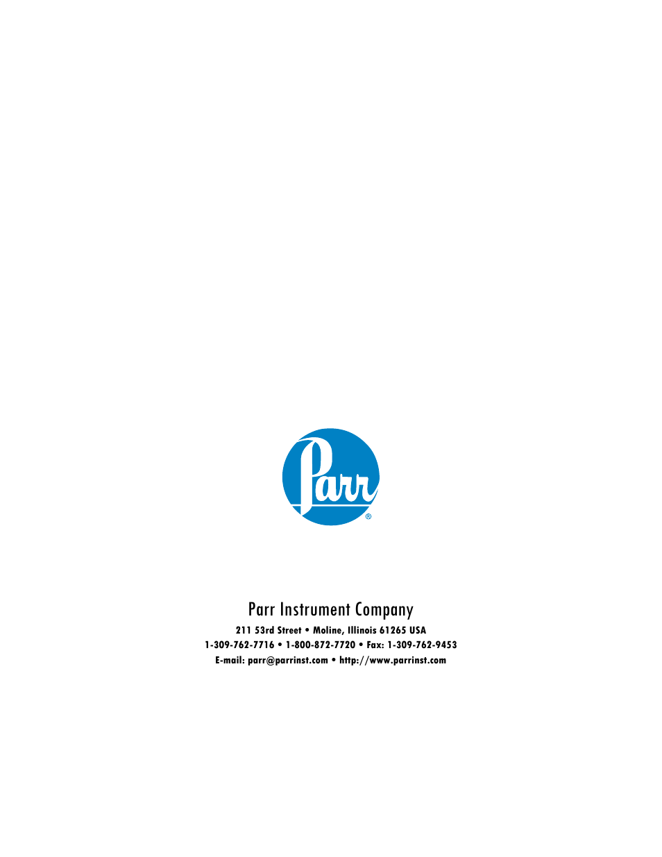 Parr instrument company | Parr Instrument Primary Temp User Manual | Page 8 / 8