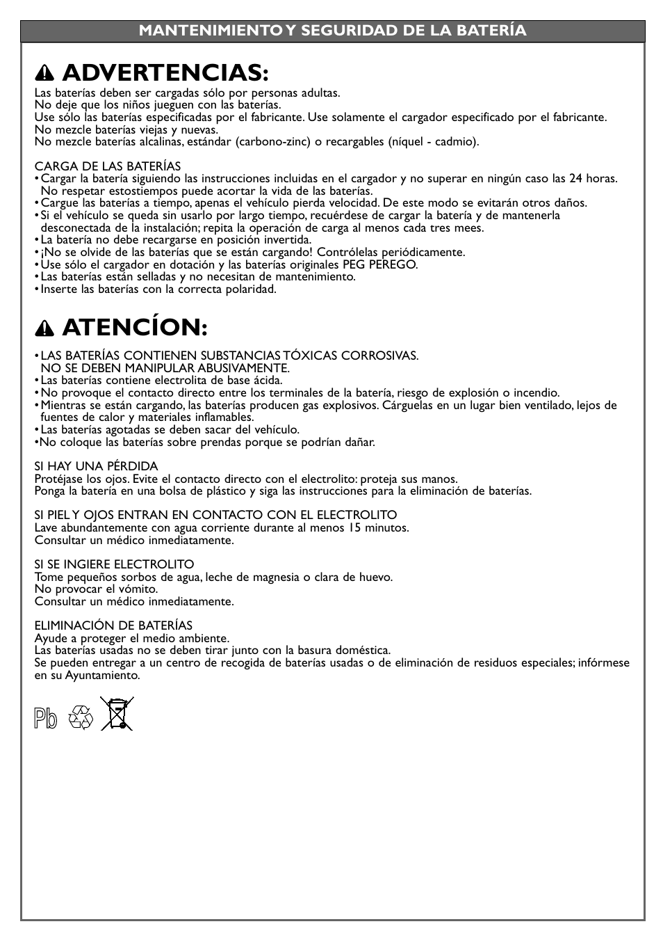 Advertencias, Atencíon | Peg-Perego Polaris Sportsman 850 User Manual | Page 14 / 24