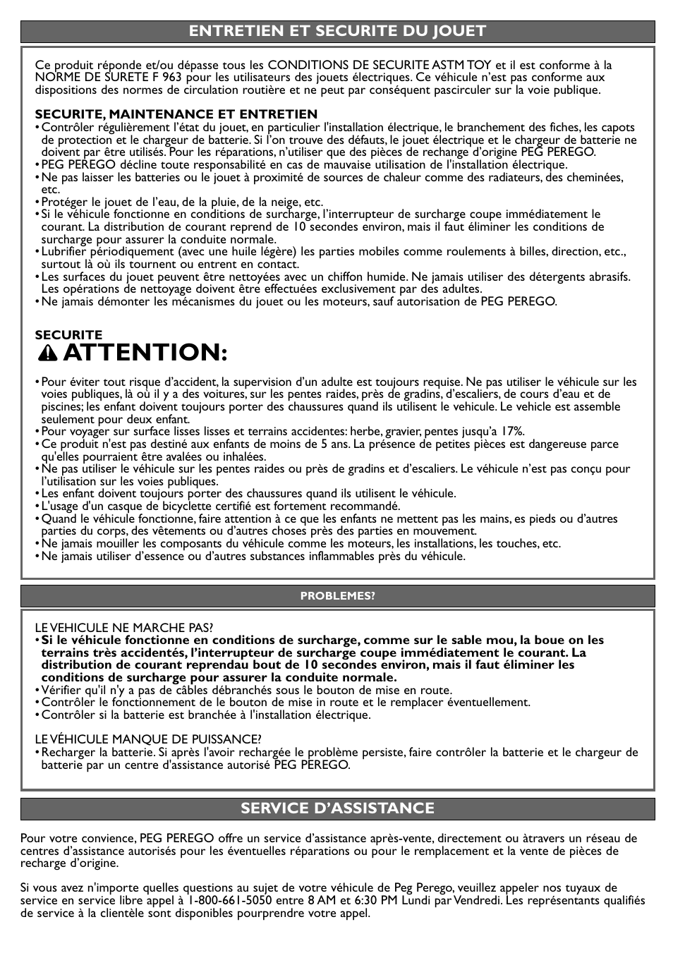 Attention | Peg-Perego Polaris Sportsman 850 User Manual | Page 22 / 24