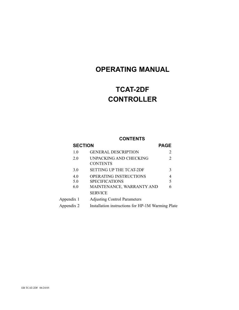 Operating manual tcat-2df controller | Physitemp Instruments TCAT-2DF Until SN9763 User Manual | Page 11 / 11
