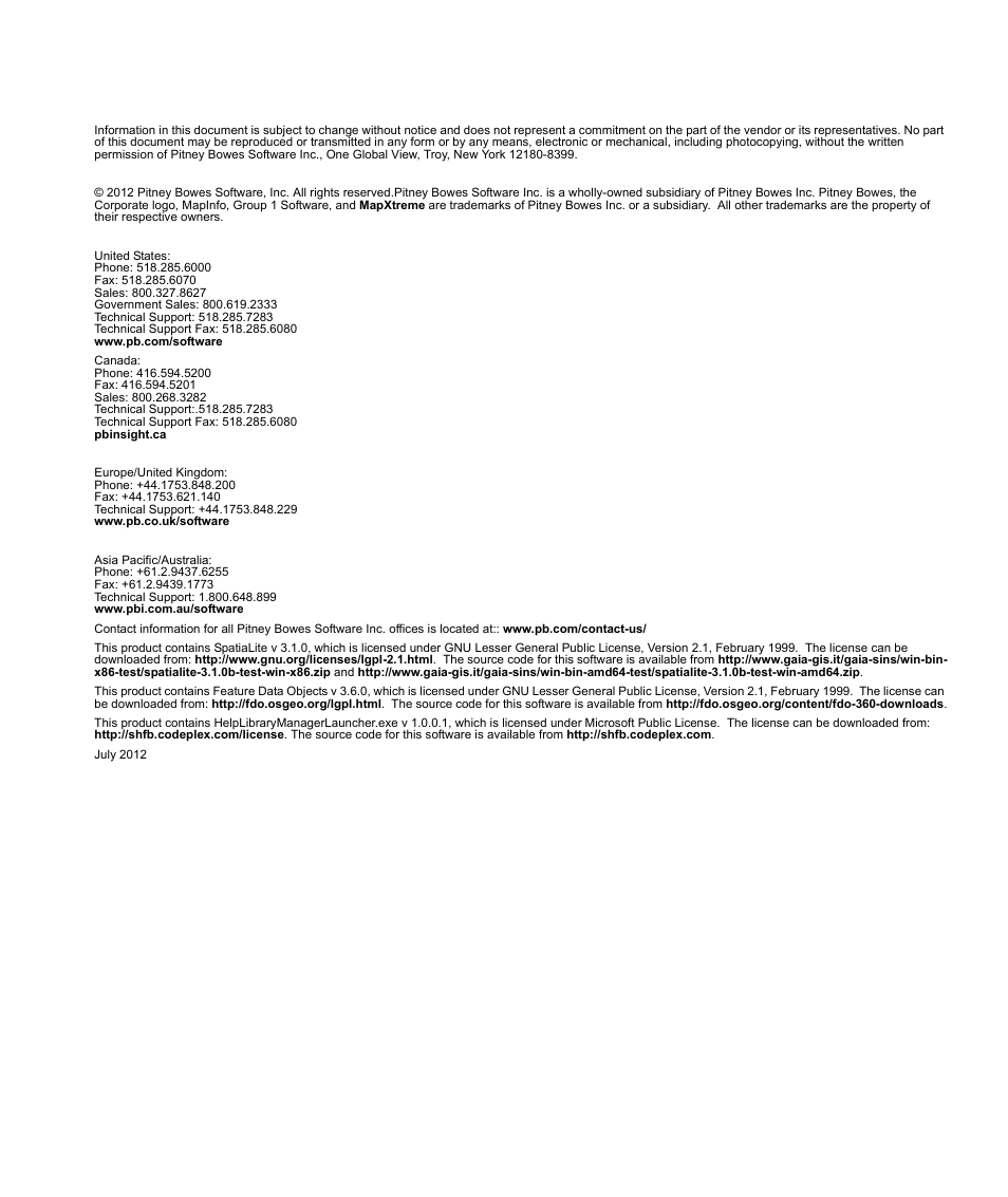 Pitney Bowes MapXtreme User Manual | Page 2 / 640