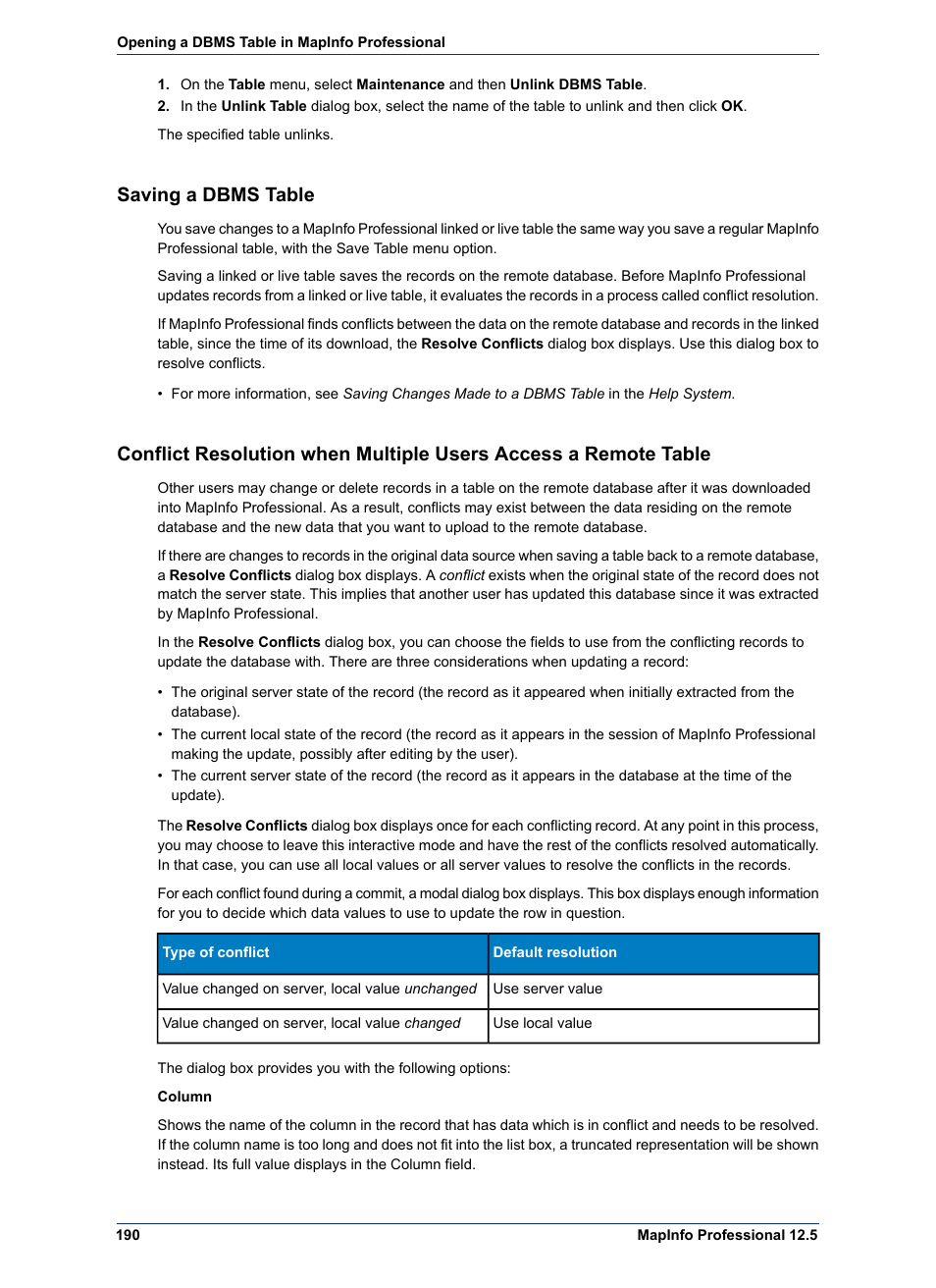 Saving a dbms table | Pitney Bowes MapInfo Professional User Manual | Page 190 / 540