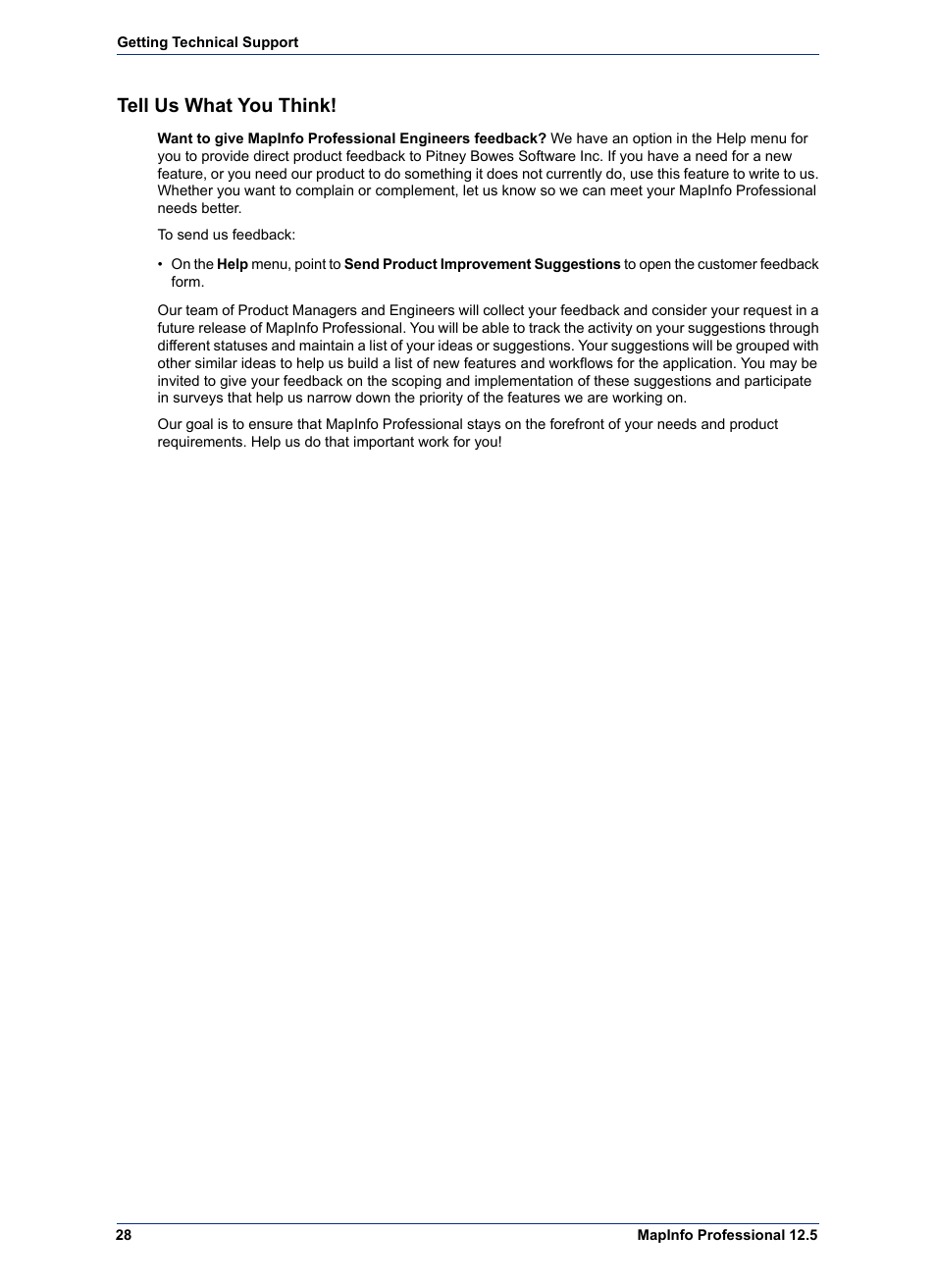 Tell us what you think | Pitney Bowes MapInfo Professional User Manual | Page 28 / 540