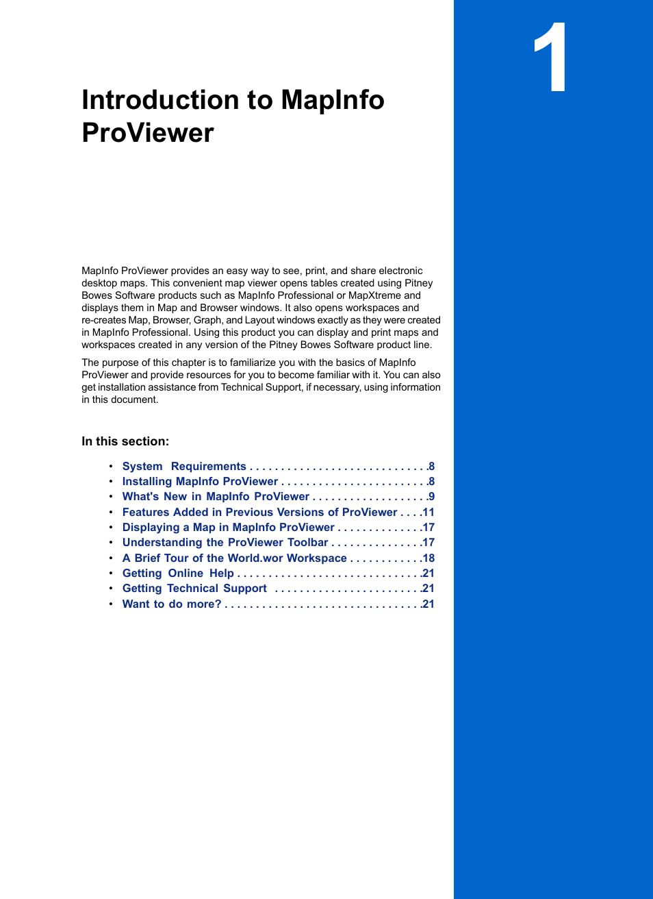Introduction to mapinfo proviewer, Chapter 1: introduction to mapinfo proviewer | Pitney Bowes MapInfo ProViewer User Manual | Page 7 / 26