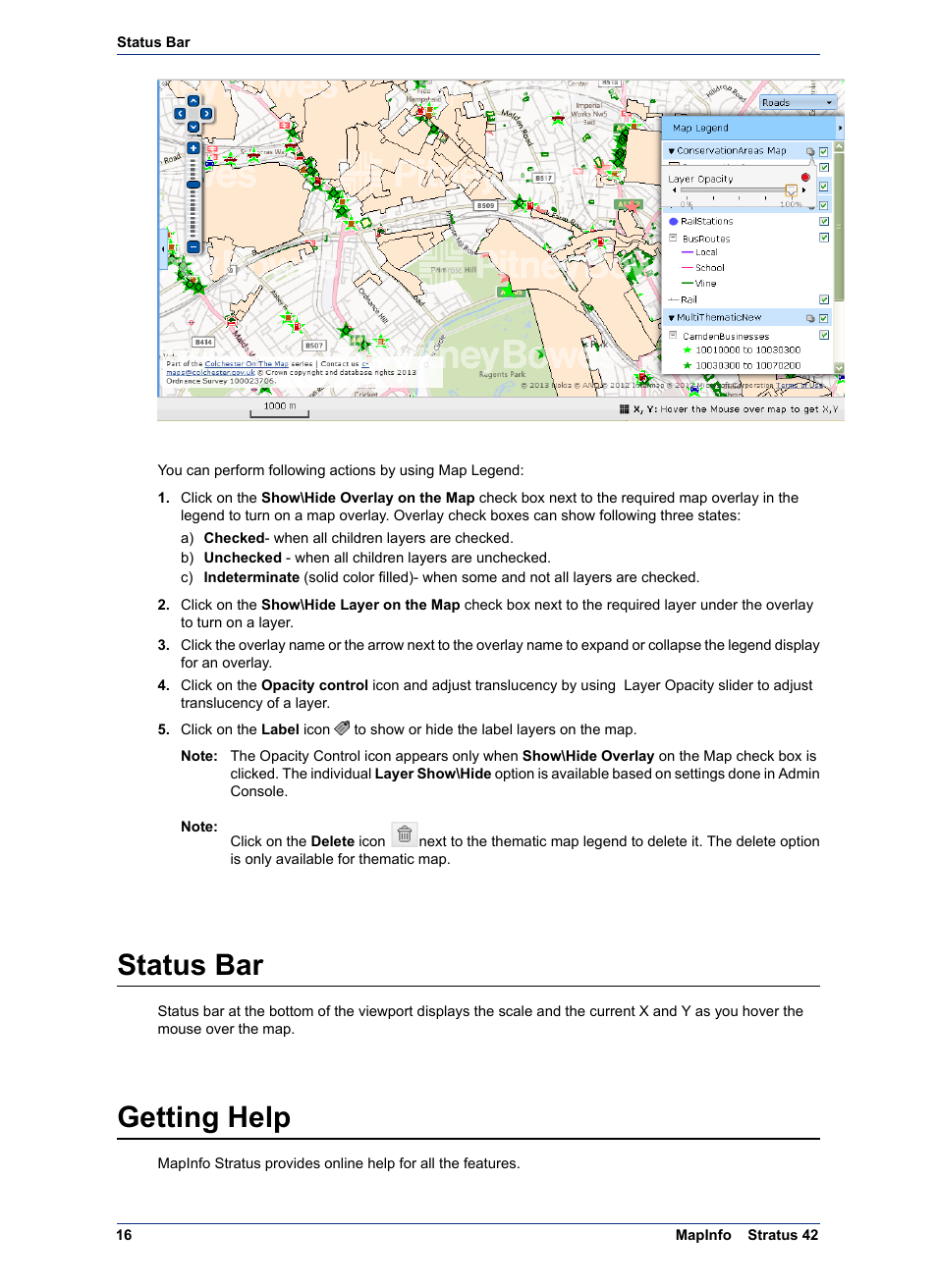 Status bar, Getting help | Pitney Bowes MapInfo Stratus User Manual | Page 16 / 48