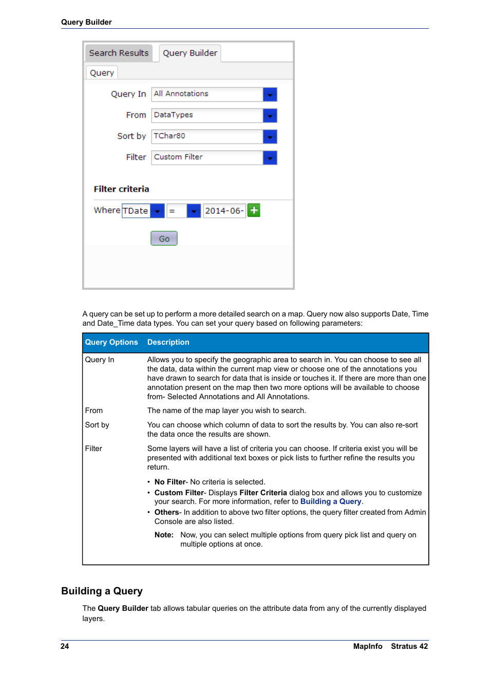 Building a query | Pitney Bowes MapInfo Stratus User Manual | Page 24 / 48