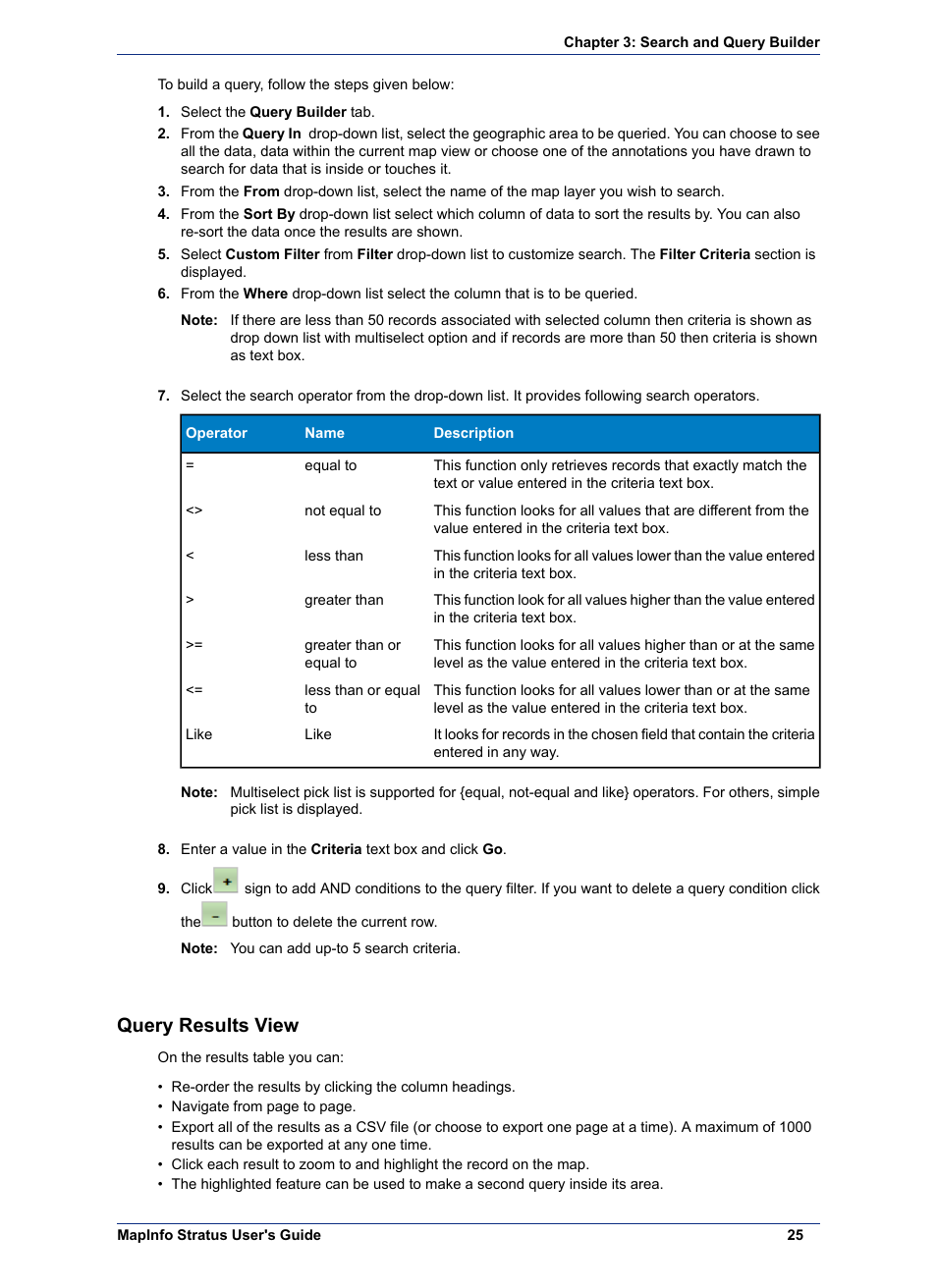 Query results view | Pitney Bowes MapInfo Stratus User Manual | Page 25 / 48