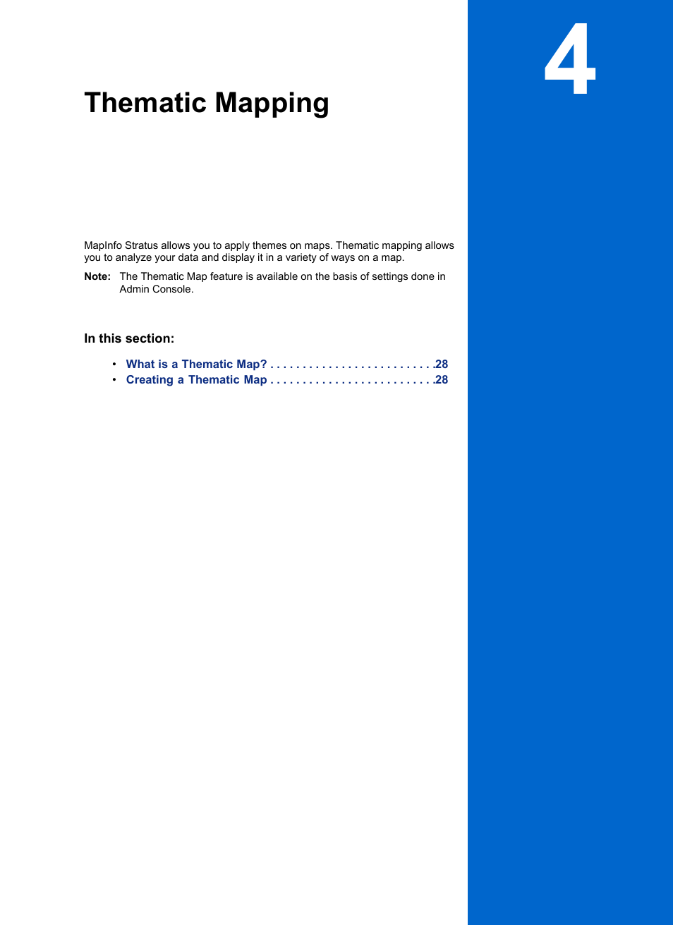 Thematic mapping, Chapter 4: thematic mapping | Pitney Bowes MapInfo Stratus User Manual | Page 27 / 48
