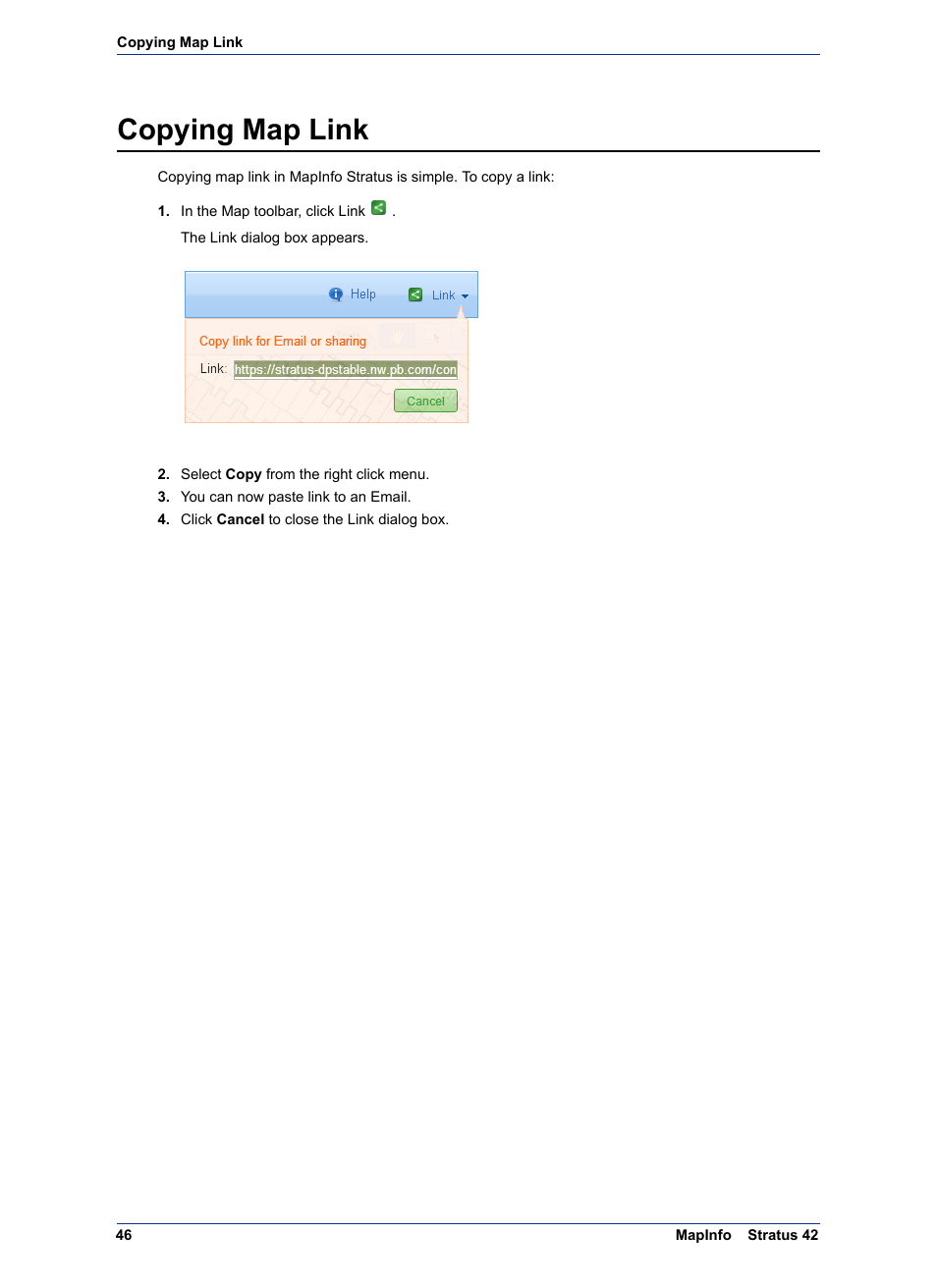 Copying map link | Pitney Bowes MapInfo Stratus User Manual | Page 46 / 48