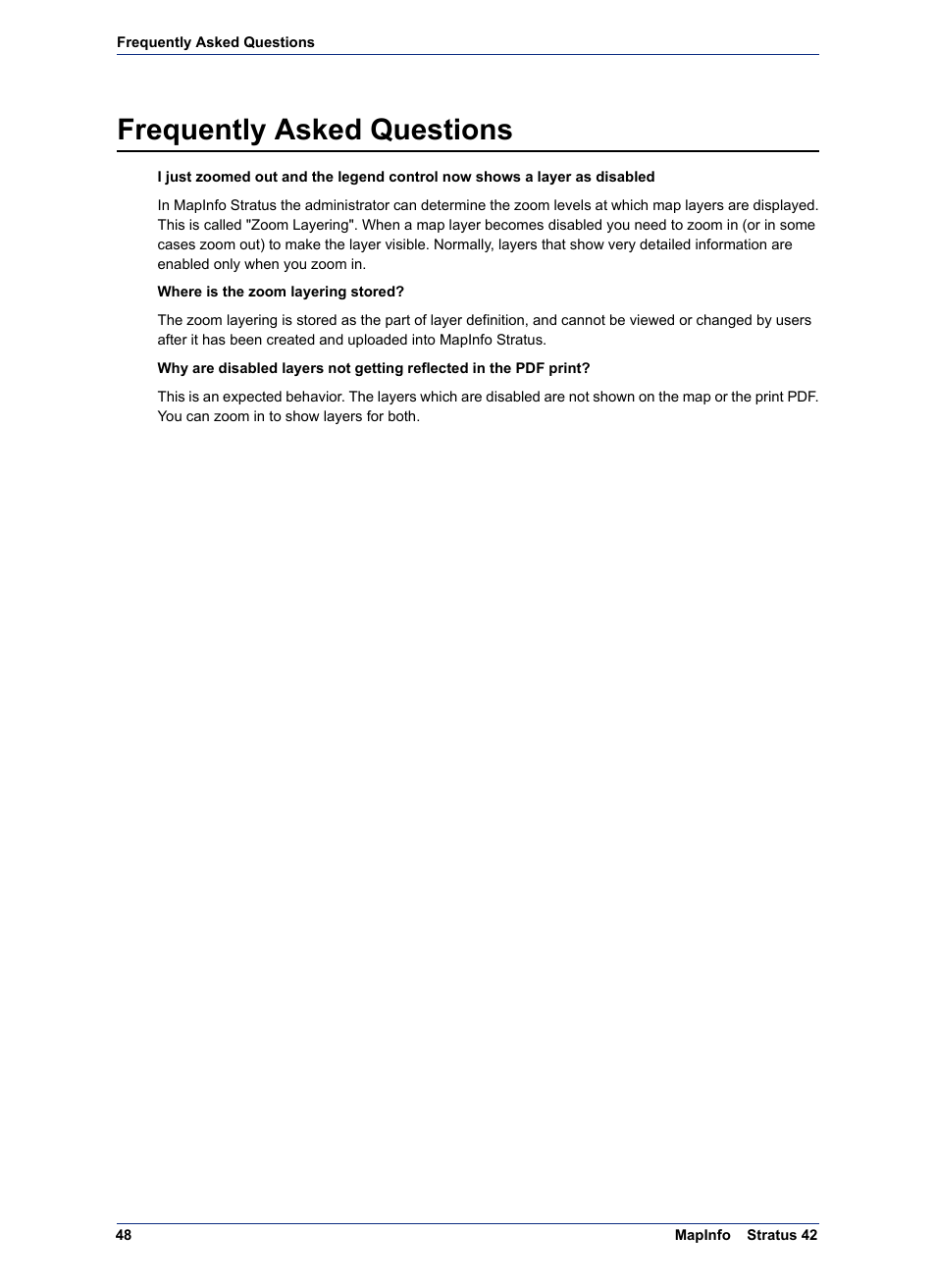 Frequently asked questions | Pitney Bowes MapInfo Stratus User Manual | Page 48 / 48