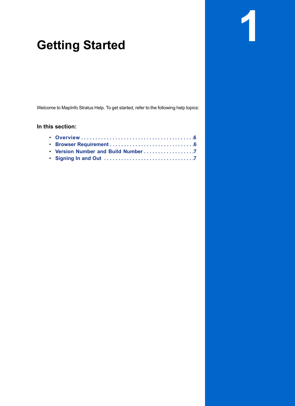 Getting started, Chapter 1: getting started | Pitney Bowes MapInfo Stratus User Manual | Page 5 / 48