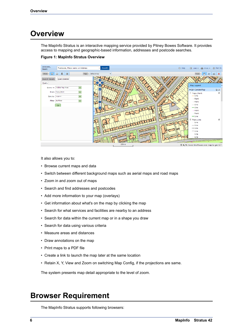 Overview, Browser requirement | Pitney Bowes MapInfo Stratus User Manual | Page 6 / 48