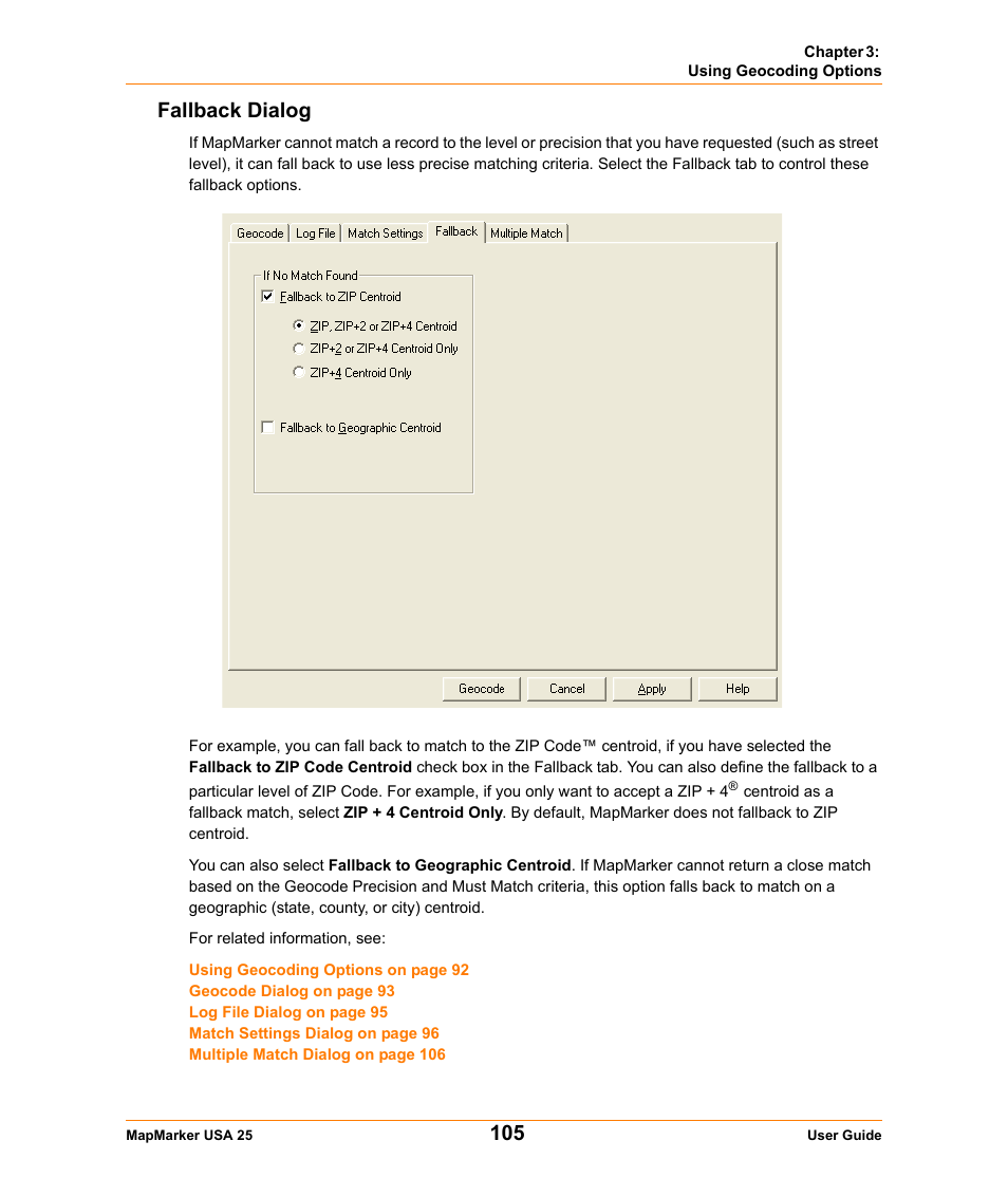 Fallback dialog, To permit | Pitney Bowes MapMarker USA User Manual | Page 105 / 334