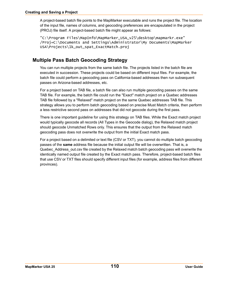 Multiple pass batch geocoding strategy, Multiple pass batch | Pitney Bowes MapMarker USA User Manual | Page 110 / 334