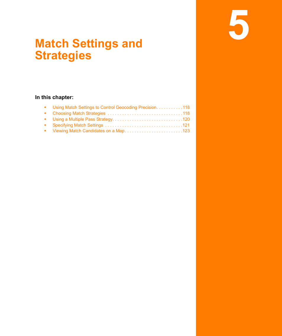 Match settings and strategies, Chapter 5: match settings and strategies | Pitney Bowes MapMarker USA User Manual | Page 117 / 334
