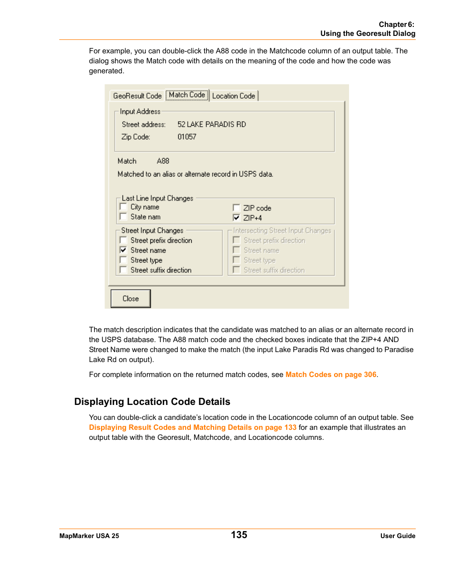 Displaying location code details | Pitney Bowes MapMarker USA User Manual | Page 135 / 334