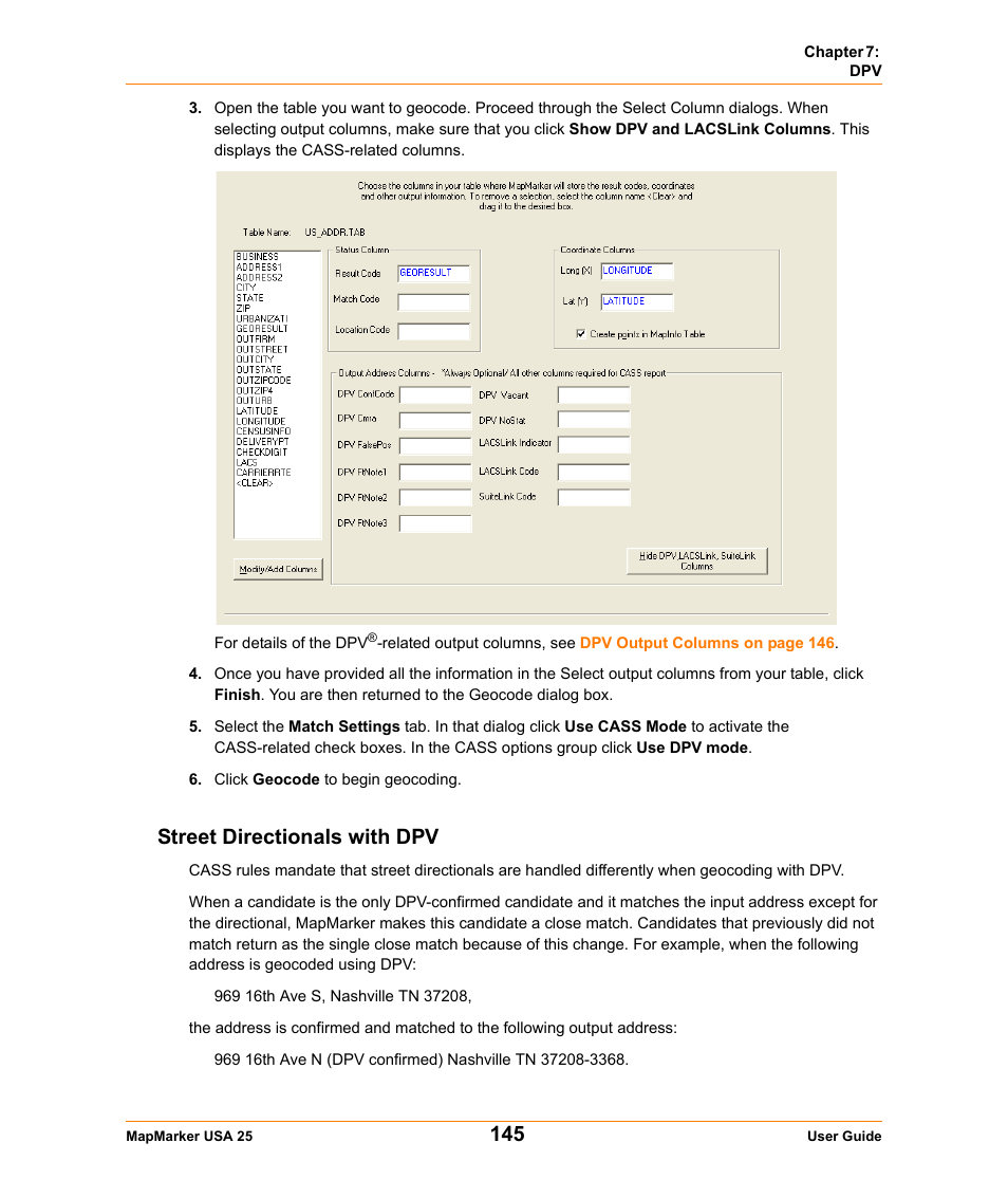 Street directionals with dpv | Pitney Bowes MapMarker USA User Manual | Page 145 / 334