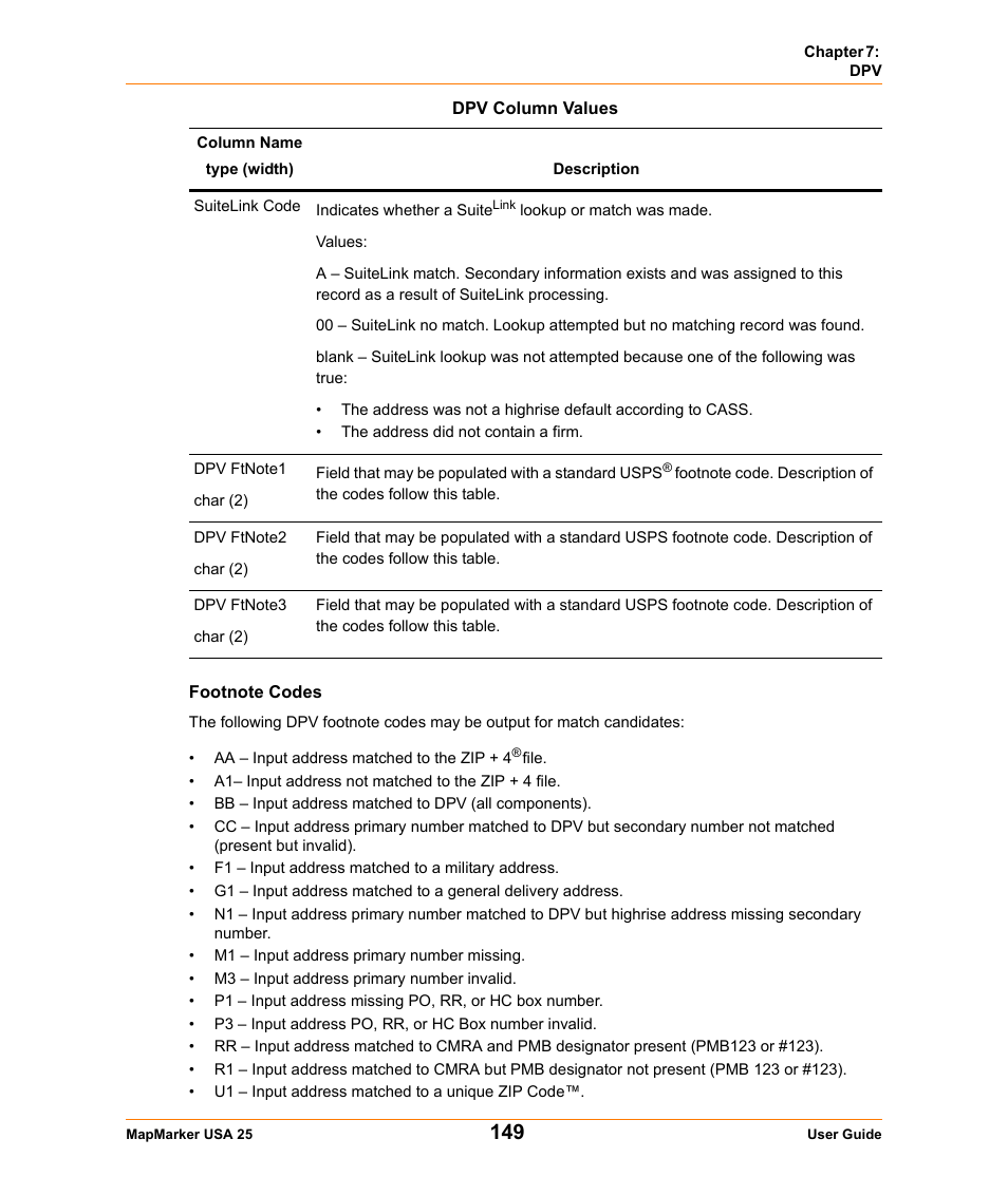 Footnote codes | Pitney Bowes MapMarker USA User Manual | Page 149 / 334