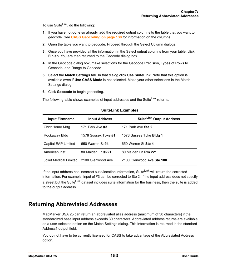 Returning abbreviated addresses | Pitney Bowes MapMarker USA User Manual | Page 153 / 334