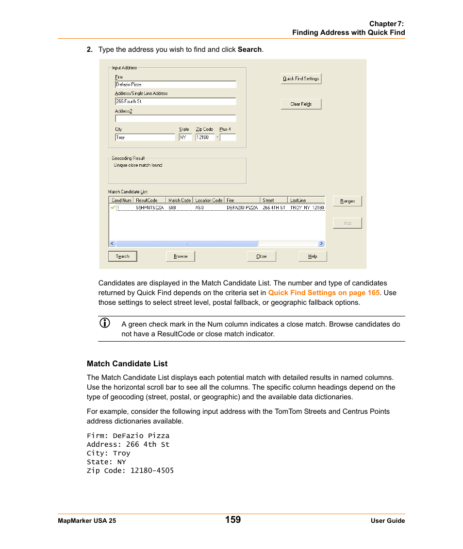 Match candidate list | Pitney Bowes MapMarker USA User Manual | Page 159 / 334