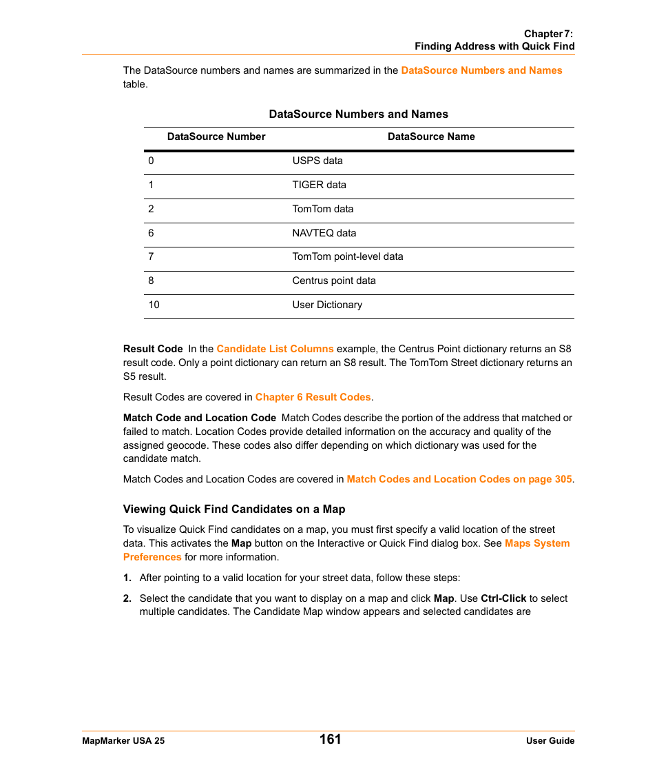 Viewing quick find candidates on a map | Pitney Bowes MapMarker USA User Manual | Page 161 / 334