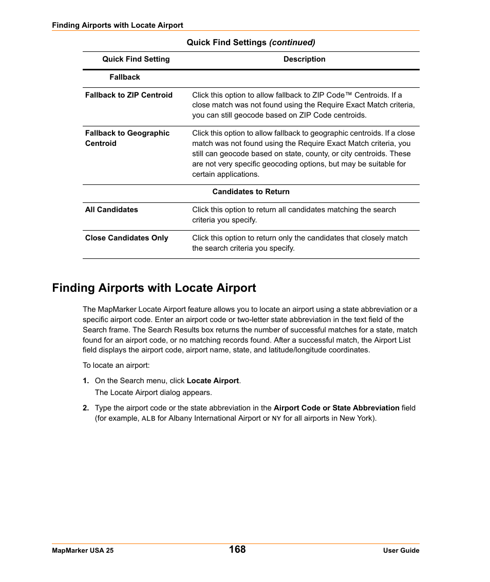 Finding airports with locate airport | Pitney Bowes MapMarker USA User Manual | Page 168 / 334
