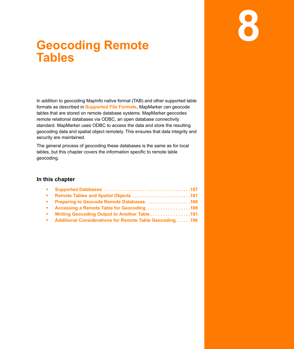 Geocoding remote tables, Chapter 8: geocoding remote tables | Pitney Bowes MapMarker USA User Manual | Page 186 / 334