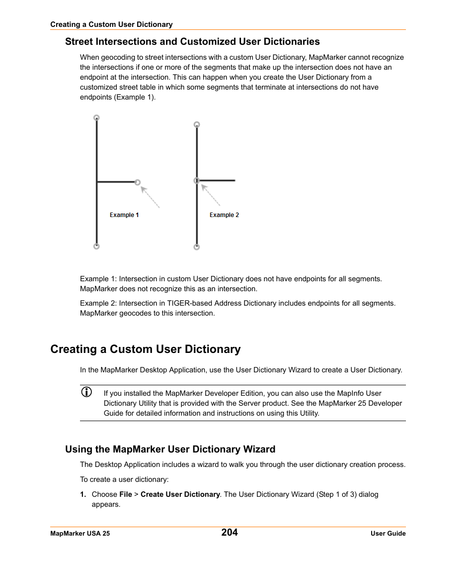 Creating a custom user dictionary, Using the mapmarker user dictionary wizard | Pitney Bowes MapMarker USA User Manual | Page 204 / 334