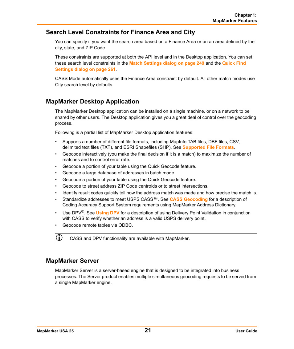 Search level constraints for finance area and city, Mapmarker desktop application, Mapmarker server | Pitney Bowes MapMarker USA User Manual | Page 21 / 334