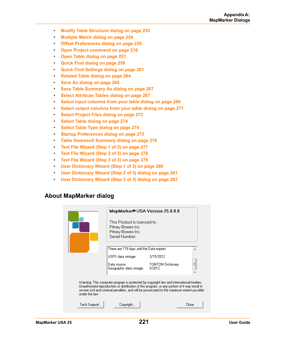 About mapmarker dialog | Pitney Bowes MapMarker USA User Manual | Page 221 / 334