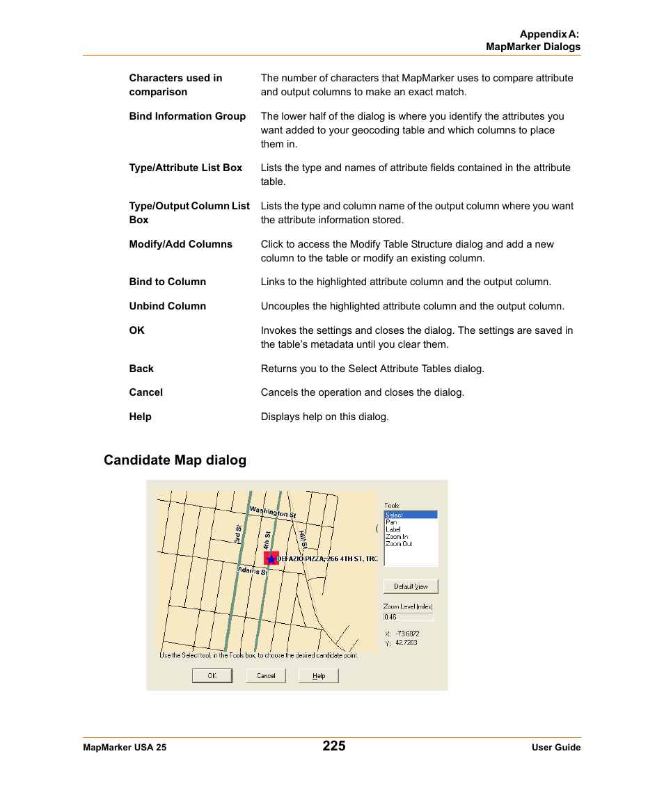 Candidate map dialog | Pitney Bowes MapMarker USA User Manual | Page 225 / 334