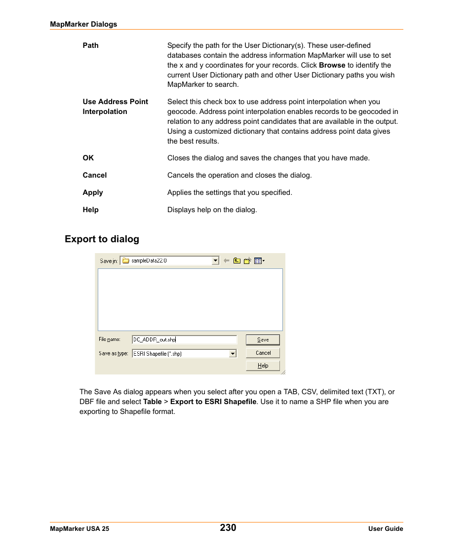 Export to dialog | Pitney Bowes MapMarker USA User Manual | Page 230 / 334
