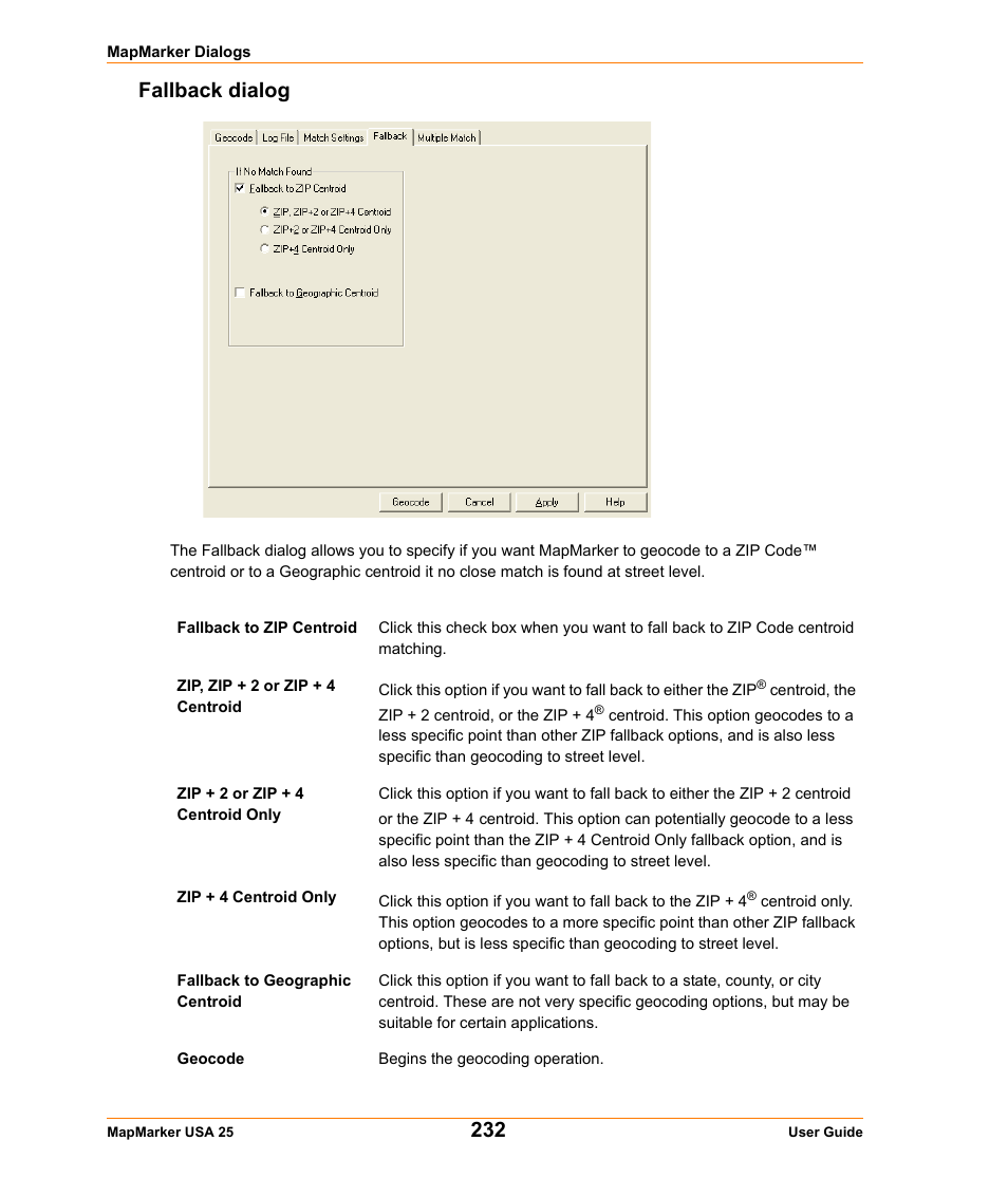 Fallback dialog | Pitney Bowes MapMarker USA User Manual | Page 232 / 334