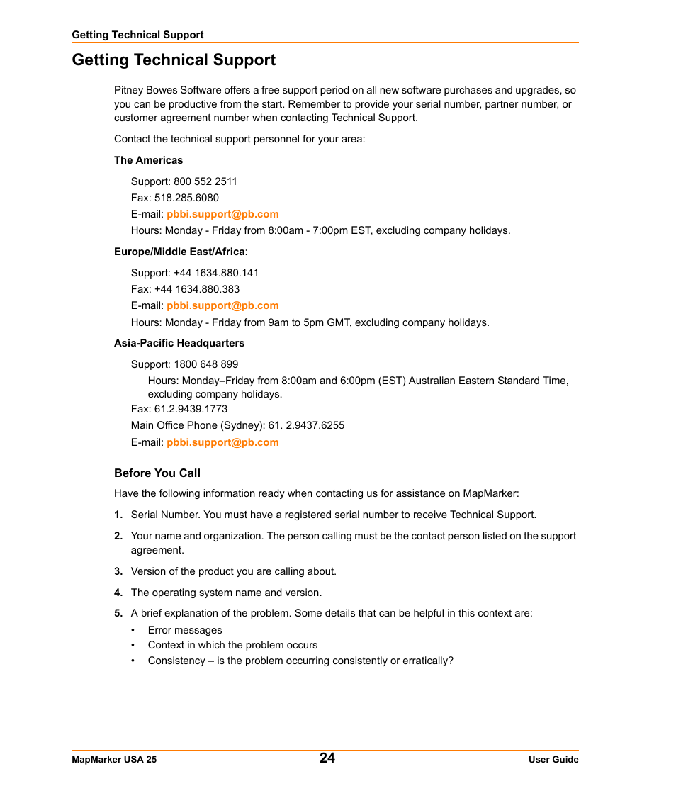 Getting technical support, Before you call | Pitney Bowes MapMarker USA User Manual | Page 24 / 334