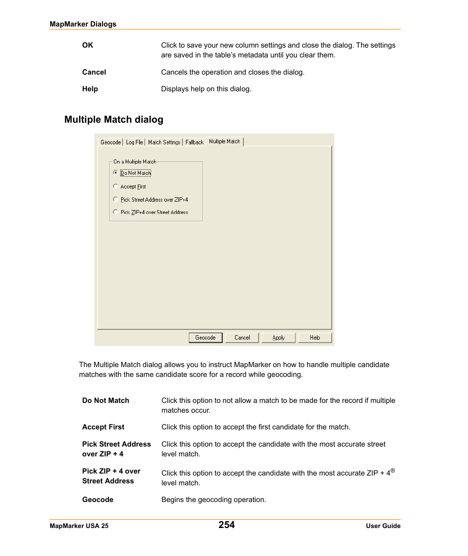 Multiple match dialog | Pitney Bowes MapMarker USA User Manual | Page 254 / 334