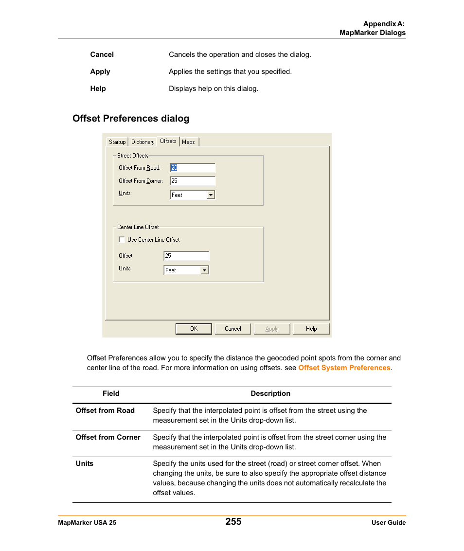 Offset preferences dialog | Pitney Bowes MapMarker USA User Manual | Page 255 / 334