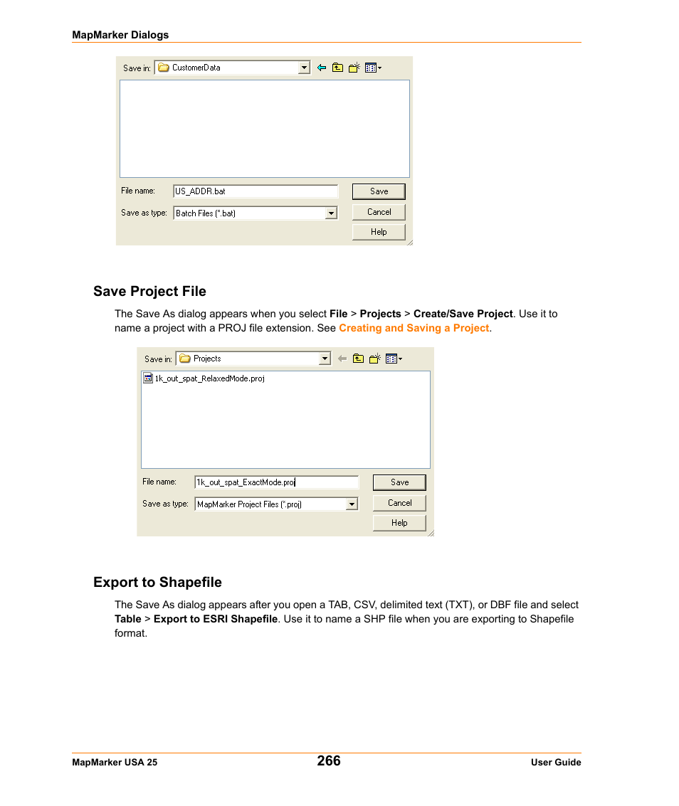 Save project file, Export to shapefile, Save project file export to shapefile | Pitney Bowes MapMarker USA User Manual | Page 266 / 334