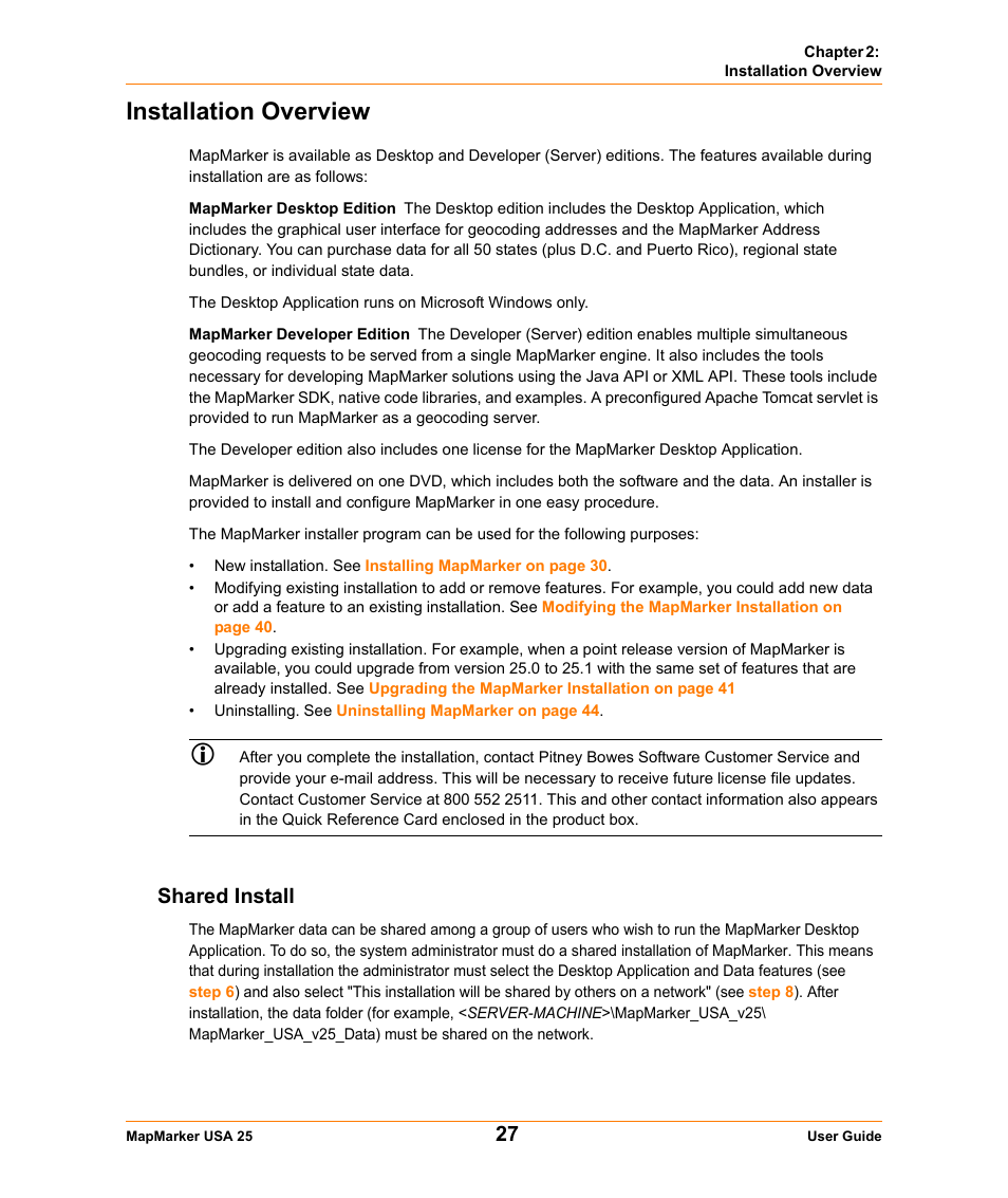 Installation overview, Shared install | Pitney Bowes MapMarker USA User Manual | Page 27 / 334