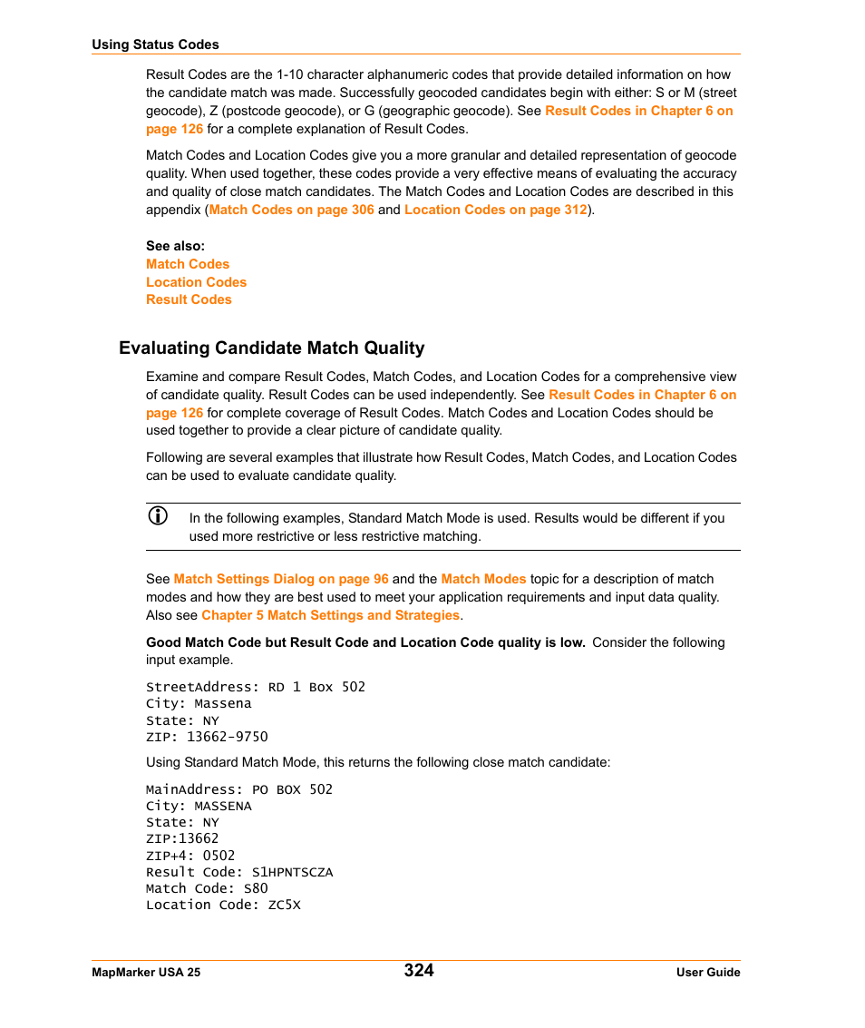 Evaluating candidate match quality | Pitney Bowes MapMarker USA User Manual | Page 324 / 334