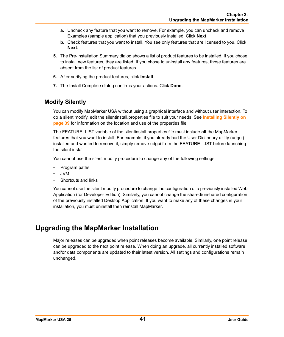 Modify silently, Upgrading the mapmarker installation | Pitney Bowes MapMarker USA User Manual | Page 41 / 334