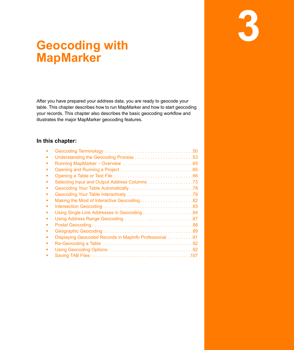 Geocoding with mapmarker, Chapter 3: geocoding with mapmarker | Pitney Bowes MapMarker USA User Manual | Page 49 / 334