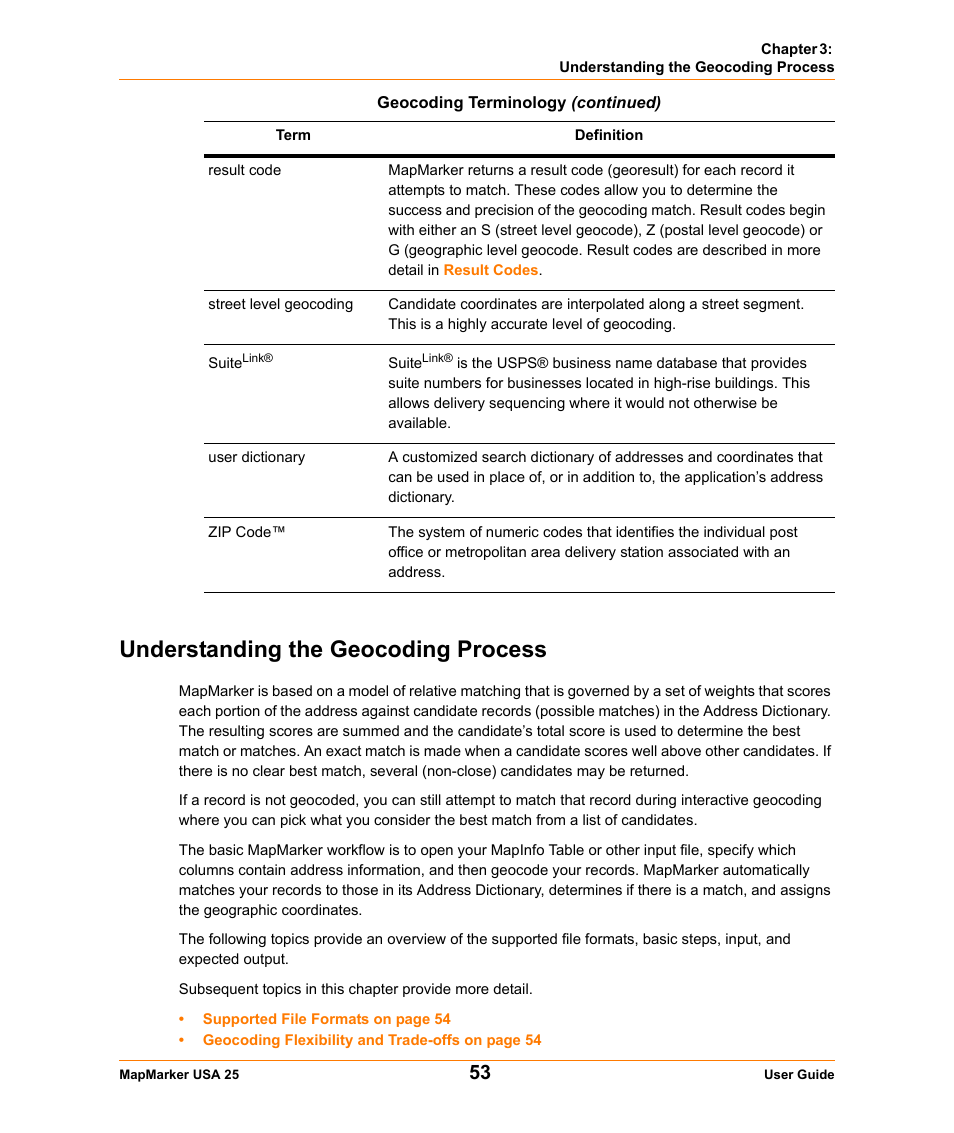 Understanding the geocoding process | Pitney Bowes MapMarker USA User Manual | Page 53 / 334